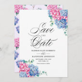 Roze en blauwe Waterverf Hydrangeas Floral Save The Date (Voorkant / Achterkant)