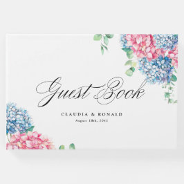 Roze en blauwe Waterverf Hydrangeas Spring Wedding Gastenboek