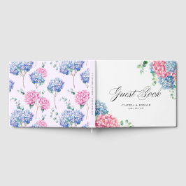 Roze en blauwe Waterverf Hydrangeas Spring Wedding Gastenboek