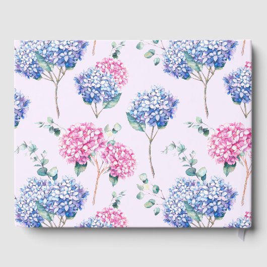Roze en blauwe Waterverf Hydrangeas Spring Wedding Gastenboek (Achterkant)