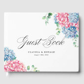 Roze en blauwe Waterverf Hydrangeas Spring Wedding Gastenboek (Voorkant)
