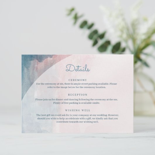 Roze en Blauwe waterverf Informatiekaartje (Staand voorkant)