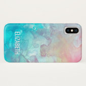 Roze en blauwe Waterverf Mashup iPhone X Hoesje (Achterkant (horizontaal))