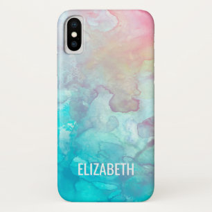 Roze en blauwe Waterverf Mashup iPhone X Hoesje