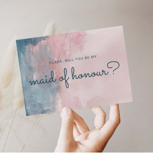 Roze en Blauwe waterverf meid van erekaart Kaart