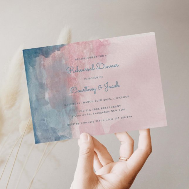 Roze en Blauwe Waterverf Repetitie Diner (Creator heeft geüpload)