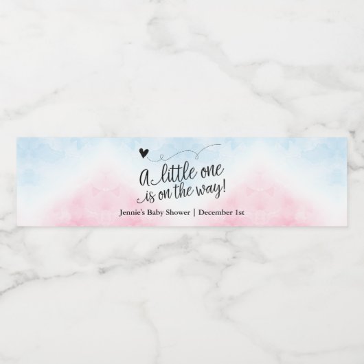 Roze en Blauwe Waterverf Script Baby Shower Waterfles Etiket (Enkel label)