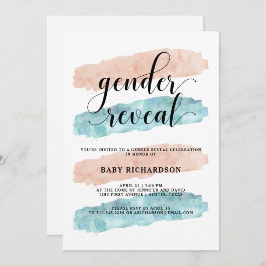 Roze en blauwe Waterverf | Seksfeest Kaart (Voorkant / Achterkant)