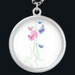 Roze en blauwe Waterverf Suikerwten op wit Zilver Vergulden Ketting<br><div class="desc">Een  huwelijkscadeau voor je bruidsmeisjes om hen te bedanken voor het perfect maken van je speciale dag. Dit zilveren ketting komt overeen met je trouwkantoor en komt uit een schilderij van de waterverf van Judy Adamson.</div>