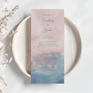 Roze en Blauwe Waterverf Trouwceremonie Programma
