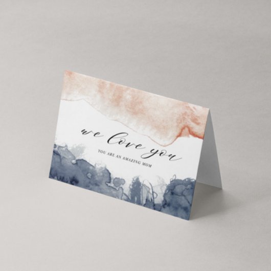 Roze en Blauwe Waterverf Wassen Moederdag Kaart