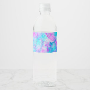 Roze en blauwe waterverf wasvlek als suikerspin waterfles etiket