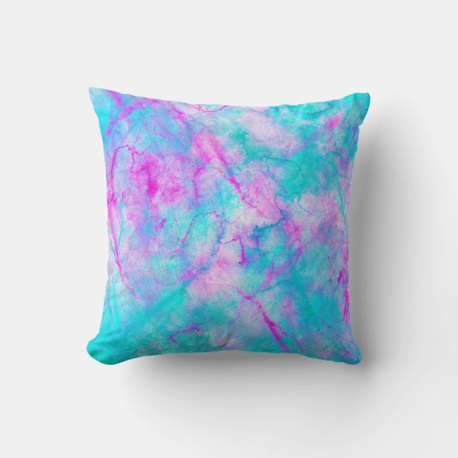 Roze en Blauwe Waterverf Wasvlekken Kussen (Voorkant)