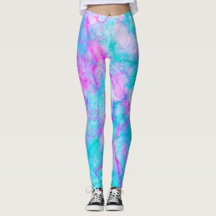 Roze en Blauwe Waterverf Wasvlekken Leggings