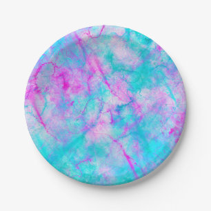 Roze en Blauwe Waterverfwasvlek van Suikerspin Papieren Bordje