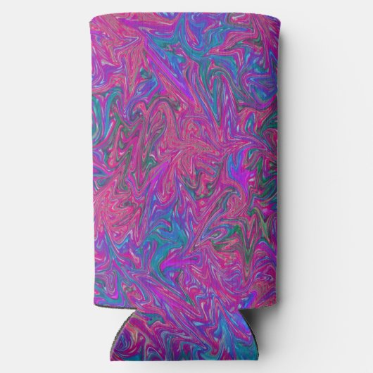 Roze en blauwe wervelingen Abstracte kunst Seltzer Blikjeskoeler (Achterkant)