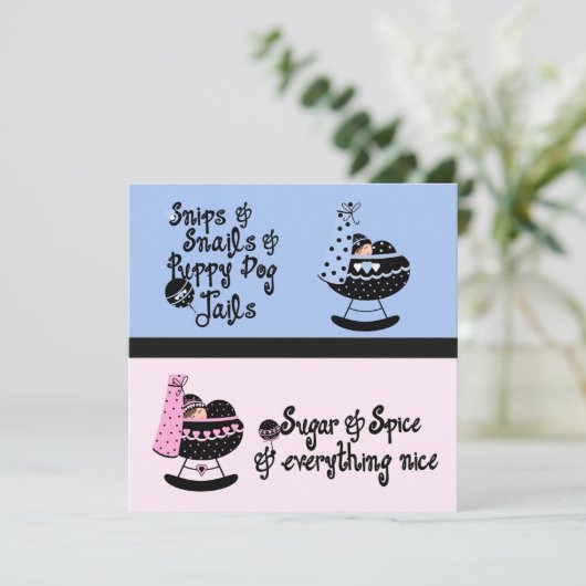 Roze en Blauwe Wieg Gender Reveal Party Kaart (Staand voorkant)