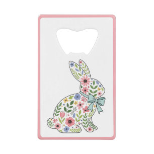 Roze en blauwe wilde bloemen lente konijn creditkaart flessenopener