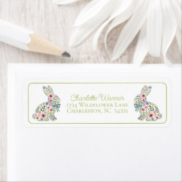 Roze en blauwe wilde bloemen Paashaas Etiket