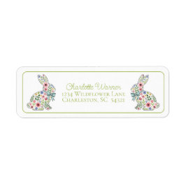 Roze en blauwe wilde bloemen Paashaas Etiket