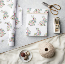 Roze en blauwe wilde bloemen Pasen konijn Cadeaupapier