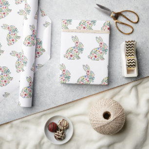 Roze en blauwe wilde bloemen Pasen konijn Cadeaupapier