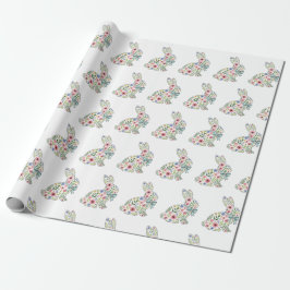 Roze en blauwe wilde bloemen Pasen konijn Cadeaupapier