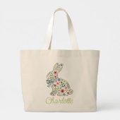Roze en blauwe wilde bloemen Pasen Konijn Grote Tote Bag (Achterkant)