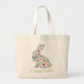 Roze en blauwe wilde bloemen Pasen Konijn Grote Tote Bag (Voorkant)