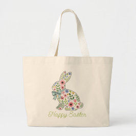 Roze en blauwe wilde bloemen Pasen Konijn Grote Tote Bag