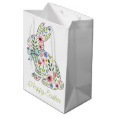 Roze en blauwe wilde bloemen Pasen konijn Medium Cadeauzakje (Achterkant Gekanteld)
