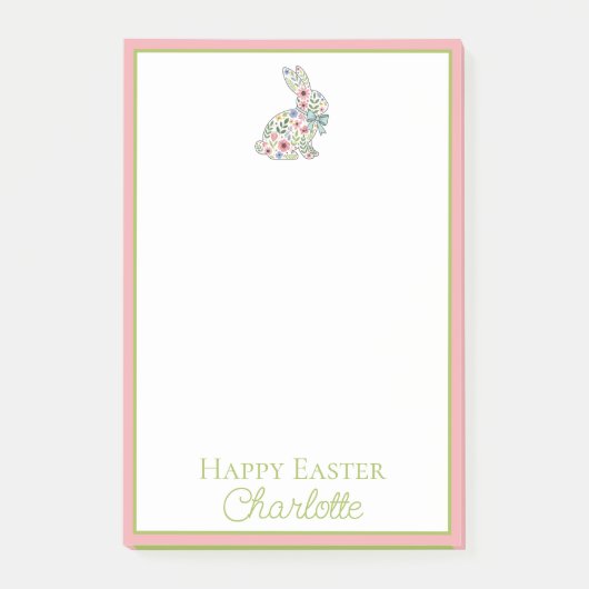 Roze en blauwe wilde bloemen Pasen konijn Post-it® Notes (Voorkant)