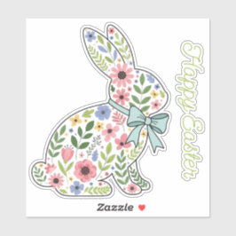 Roze en blauwe wilde bloemen Pasen konijn Sticker