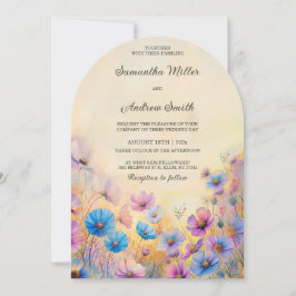 Roze en Blauwe Wildflower Huwelijksuitnodigingen Kaart
