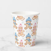 Roze en Blauwe Winter Gingerbread Geslacht Reveal Papieren Bekers (Voorkant)