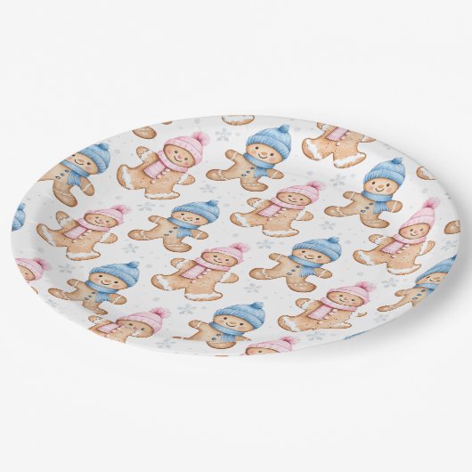 Roze en Blauwe Winter Gingerbread Geslacht Reveal Papieren Bordje (Gekanteld)