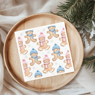 Roze en Blauwe Winter Gingerbread Geslacht Reveal Servet