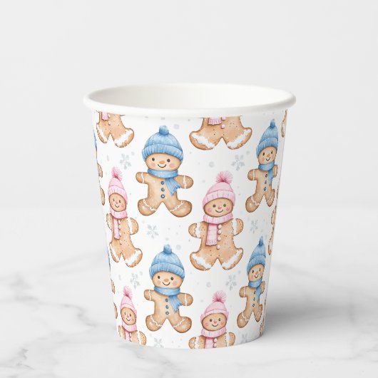 Roze en Blauwe Winter Peperkoek Geslacht Reveal Papieren Bekers (Achterkant)