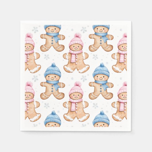 Roze en Blauwe Winter Peperkoek Geslacht Reveal Servet (Voorkant)