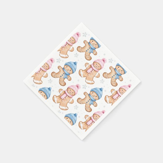 Roze en Blauwe Winter Peperkoek Geslacht Reveal Servet (Hoek)