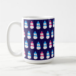 Roze en blauwe winter-sneeuwmannen koffiemok