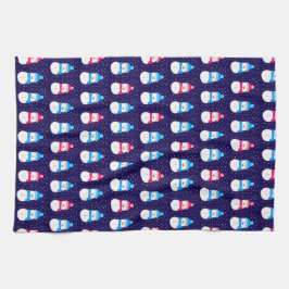 Roze en blauwe winter-sneeuwmannen theedoek