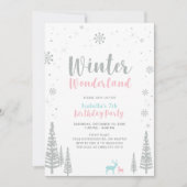 Roze en Blauwe Winter Wonderland Kinderen Birthday Kaart (Voorkant)