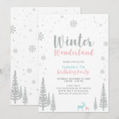 Roze en Blauwe Winter Wonderland Kinderen Birthday Kaart (Voorkant / Achterkant)