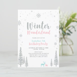 Roze en Blauwe Winter Wonderland Kinderen Birthday Kaart