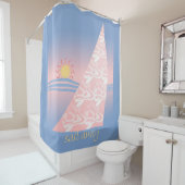 Roze en blauwe zee weg douchegordijn (In situ)