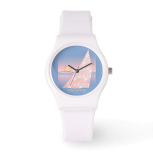 Roze en blauwe zee weg horloge
