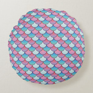 Roze en Blauwe Zeemeermin Schubben Patroon Rond Kussen