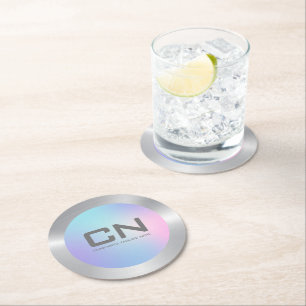 Roze en blauwe zilvergrens ronde kartonnen onderzetter