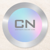 Roze en blauwe zilvergrens ronde kartonnen onderzetter (Voorkant)